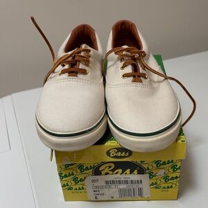 Bass Women’s Canvas Sneakers in White with Brown Accents